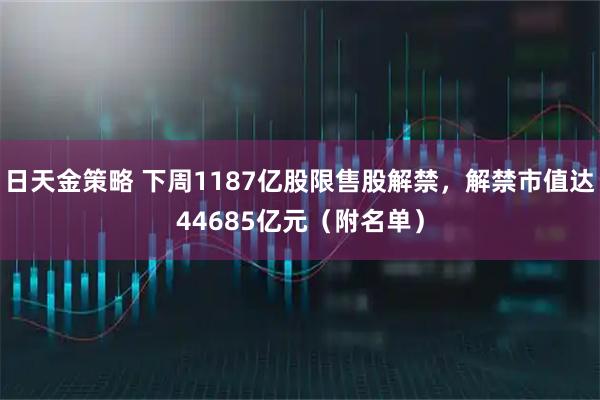 日天金策略 下周1187亿股限售股解禁，解禁市值达44685亿元（附名单）